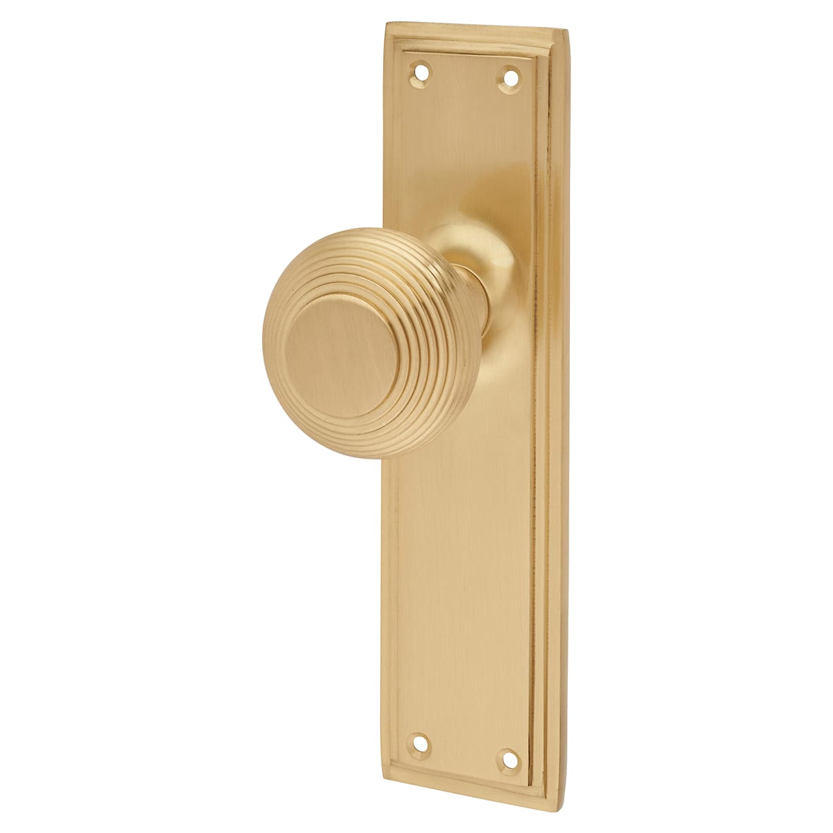 Satin Brass Reeded Latch Mortice Door Knob on Backplate- 205 x 52mm - Miller Range