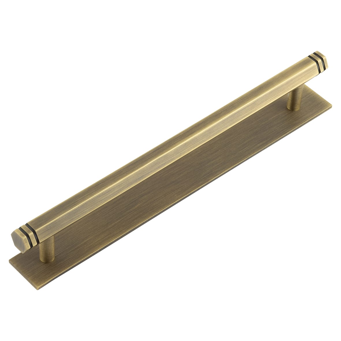 Nile 15mm Hex T-Bar Cabinet Pull Handle on Plain Backplate - 224mm c/c - Antique Brass