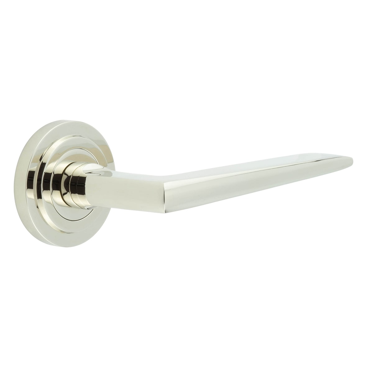 Polished Nickel Fire Rated Door Handles on Round Stepped Rose - Mayfair Range