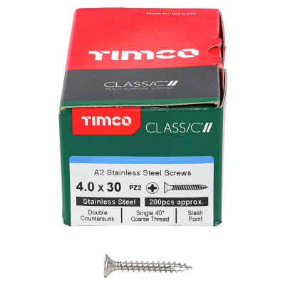 Classic Pozi Countersunk Wood Screws - 4.0 x 30mm - A2 Stainless Steel - Pack of 200