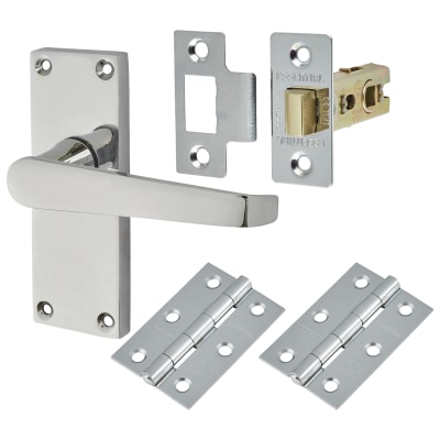 Polished Chrome Budget Straight Latch Door Handles Pack - Short Plate