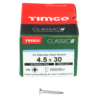 Classic Pozi Countersunk Wood Screws - 4.5 x 30mm - A2 Stainless Steel - Pack of 200