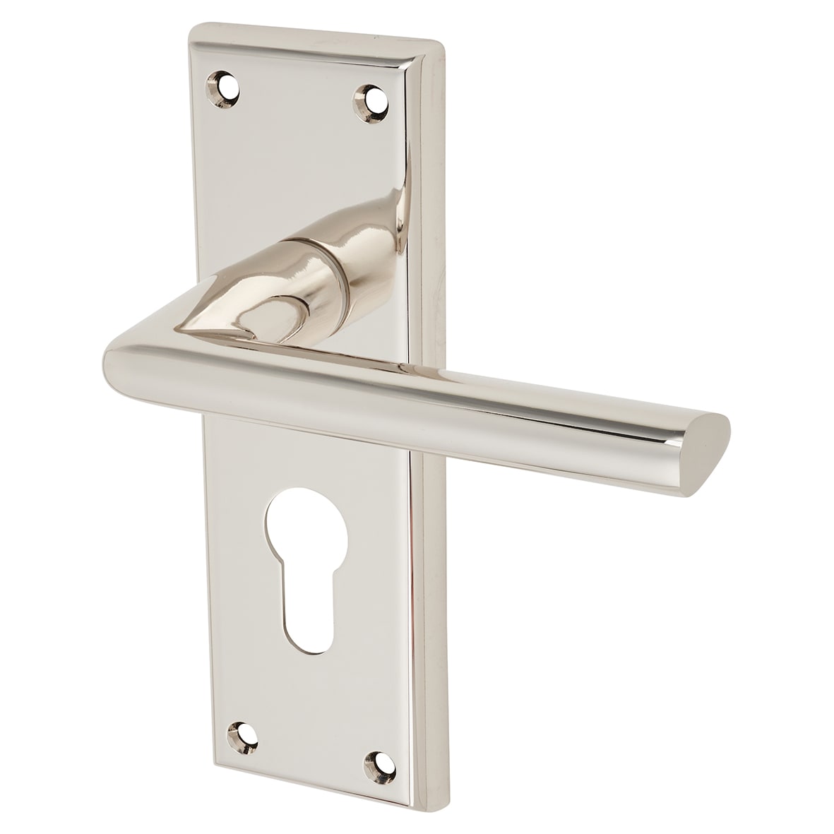 Brass Polished Nickel Euro Lock Door Handles - Dieci Range - 150 x 50mm