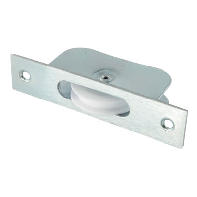 Square Axle Sash Window Pulley - 44mm Curved Nylon Wheel - Silver