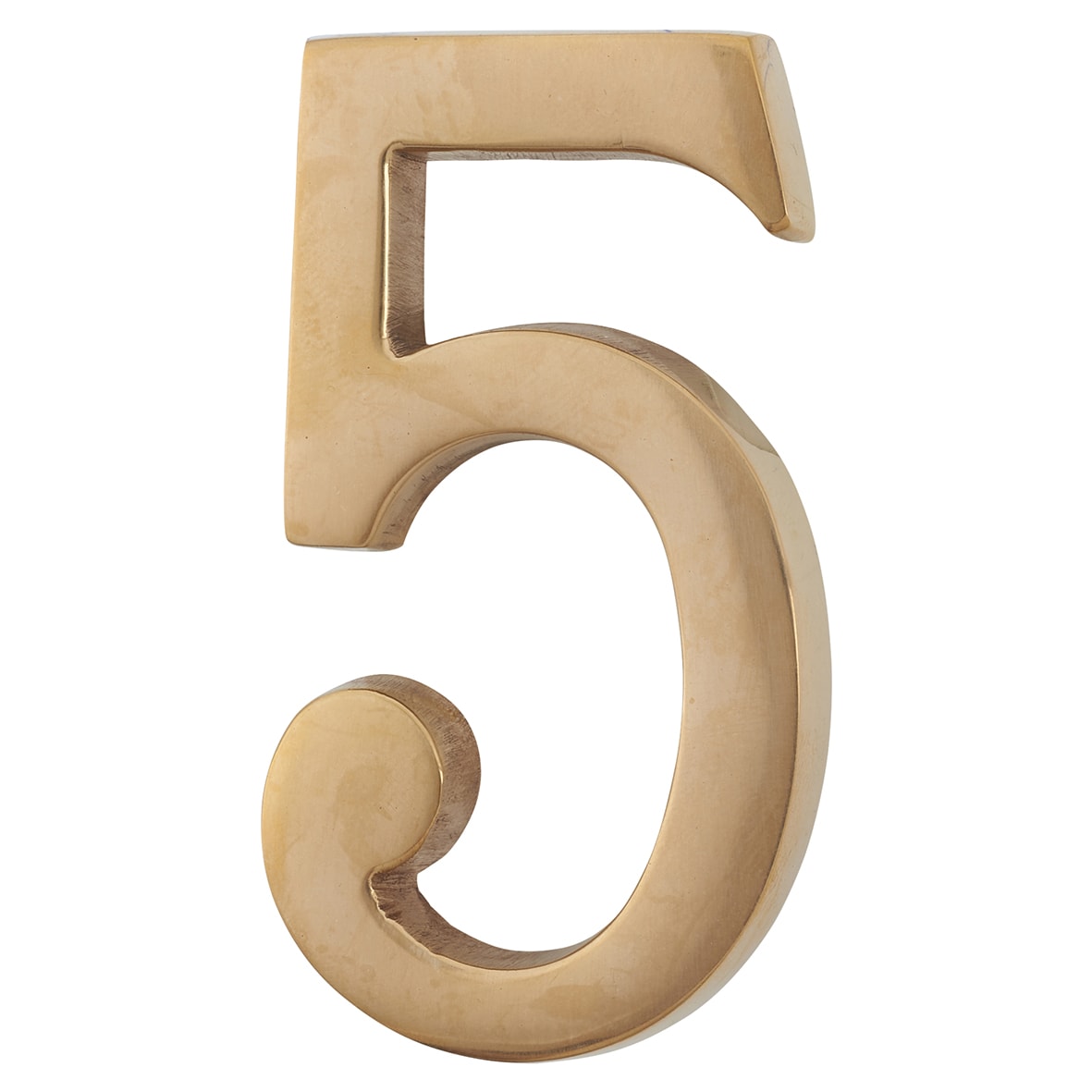76mm Concealed Screw Fix Door Numeral - 5 - Unlacquered Brass