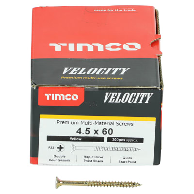 Velocity Pozi Countersunk Wood Screws - 4.5 x 60mm - Yellow Zinc - Pack of 200