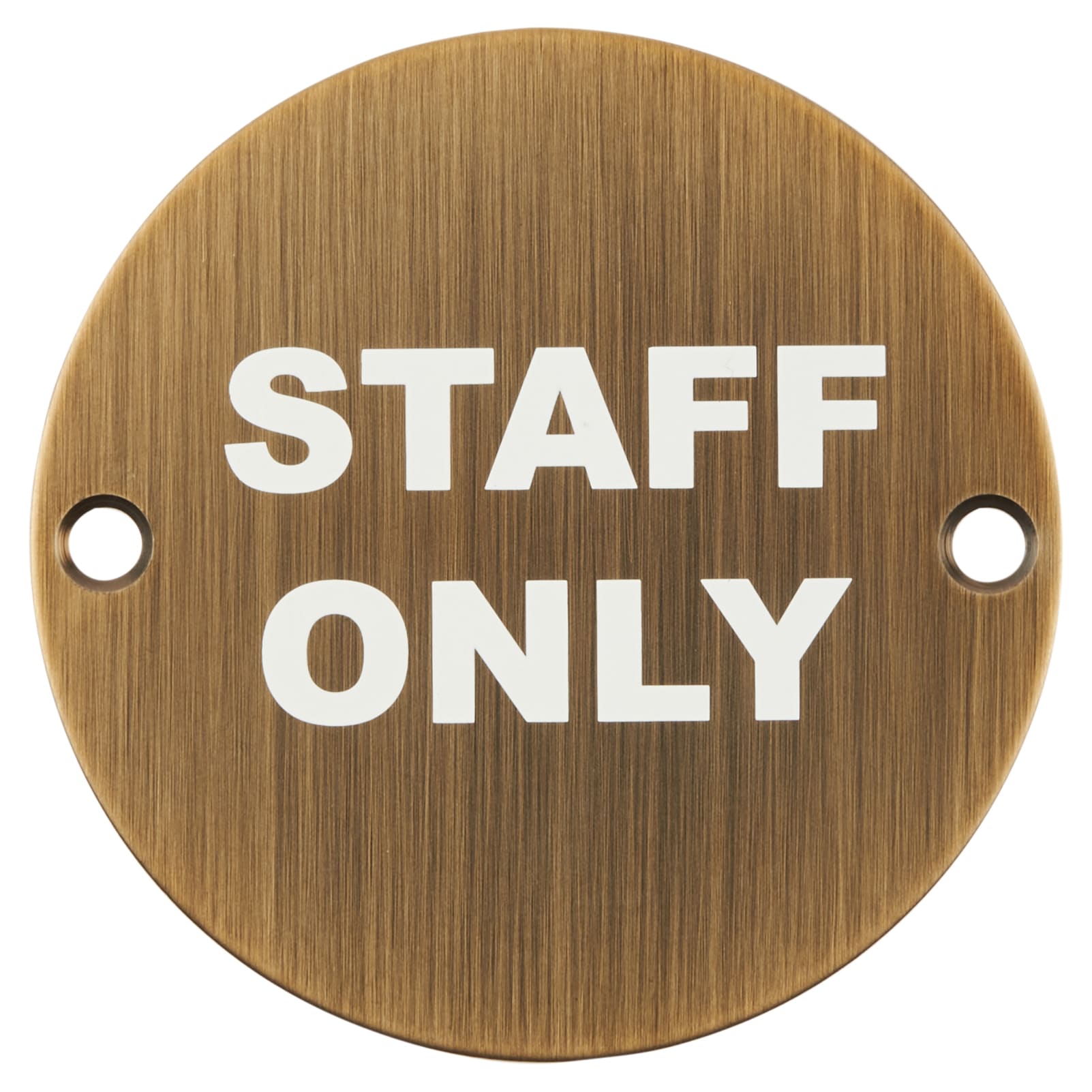 Staff Only Door Sign - 75mm Diameter - Antique Brass