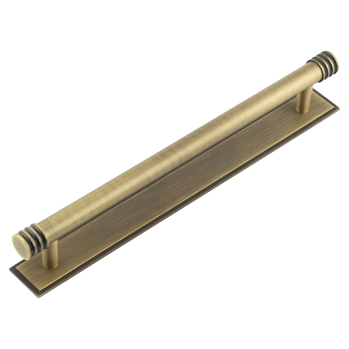 Sturt 15mm Reeded T-Bar Cabinet Pull Handle on Stepped Backplate - 224mm c/c - Antique Brass