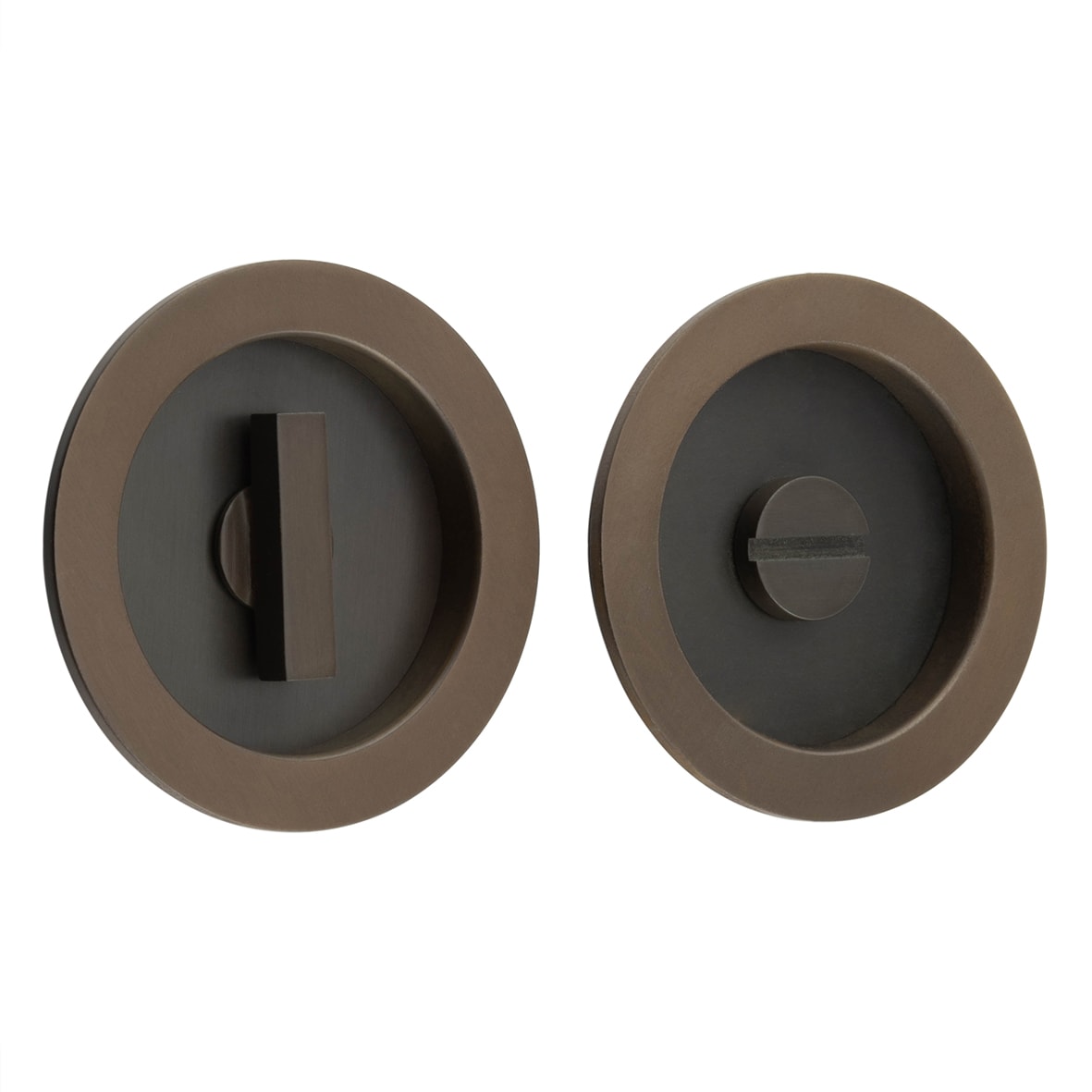 Round Flush Privacy Handle Set - 75mm Diameter - Dark Bronze