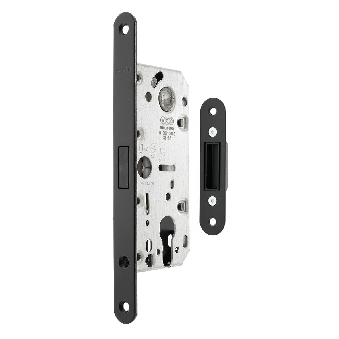Polaris Bolt Through Magnetic Bathroom Lock - 132mm Case - 35mm Backset - Matt Black