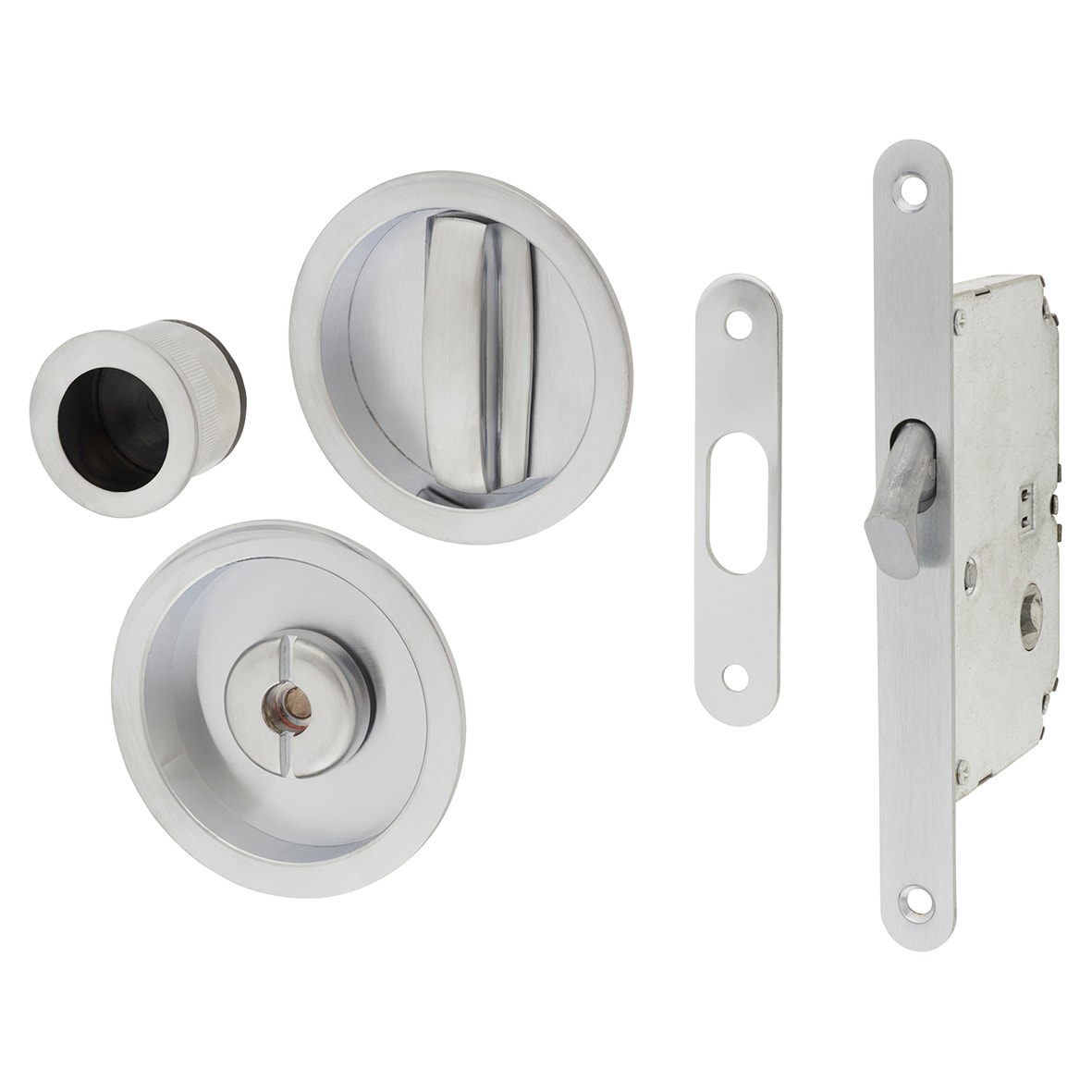 Essentials Round Privacy Handle Set with Lock - Satin Chrome