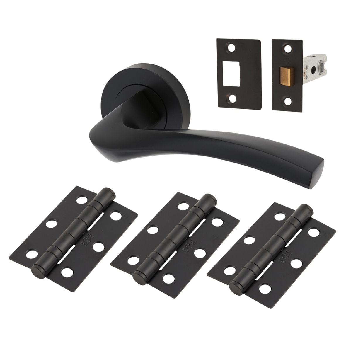 Brass Matt Black Latch Door Handles on Rose Ultimate Door Pack - Sines Range