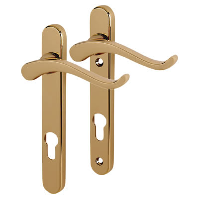 Gold uPVC Scroll Multipoint Door Handles - 92mm c/c - RH - Windsor Range