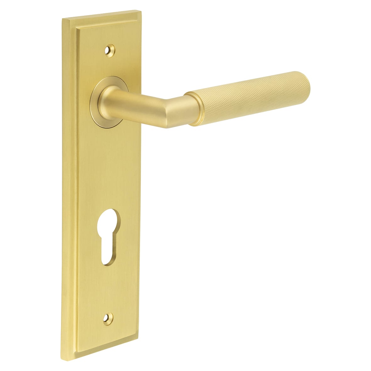 Satin Brass Fire Rated DIN Euro Lock Door Handles - Piccadilly - 200 x 55mm 623839P
