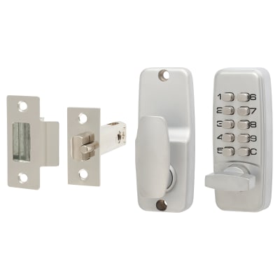 Mini Digital Push Button Code Lock and Latch - Holdback Option - Satin Chrome