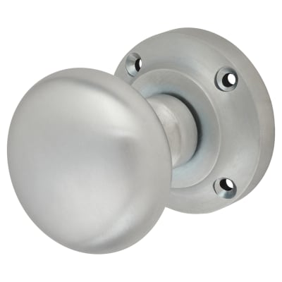Satin Chrome Round Rim Door Knob - 56mm Rose Diameter