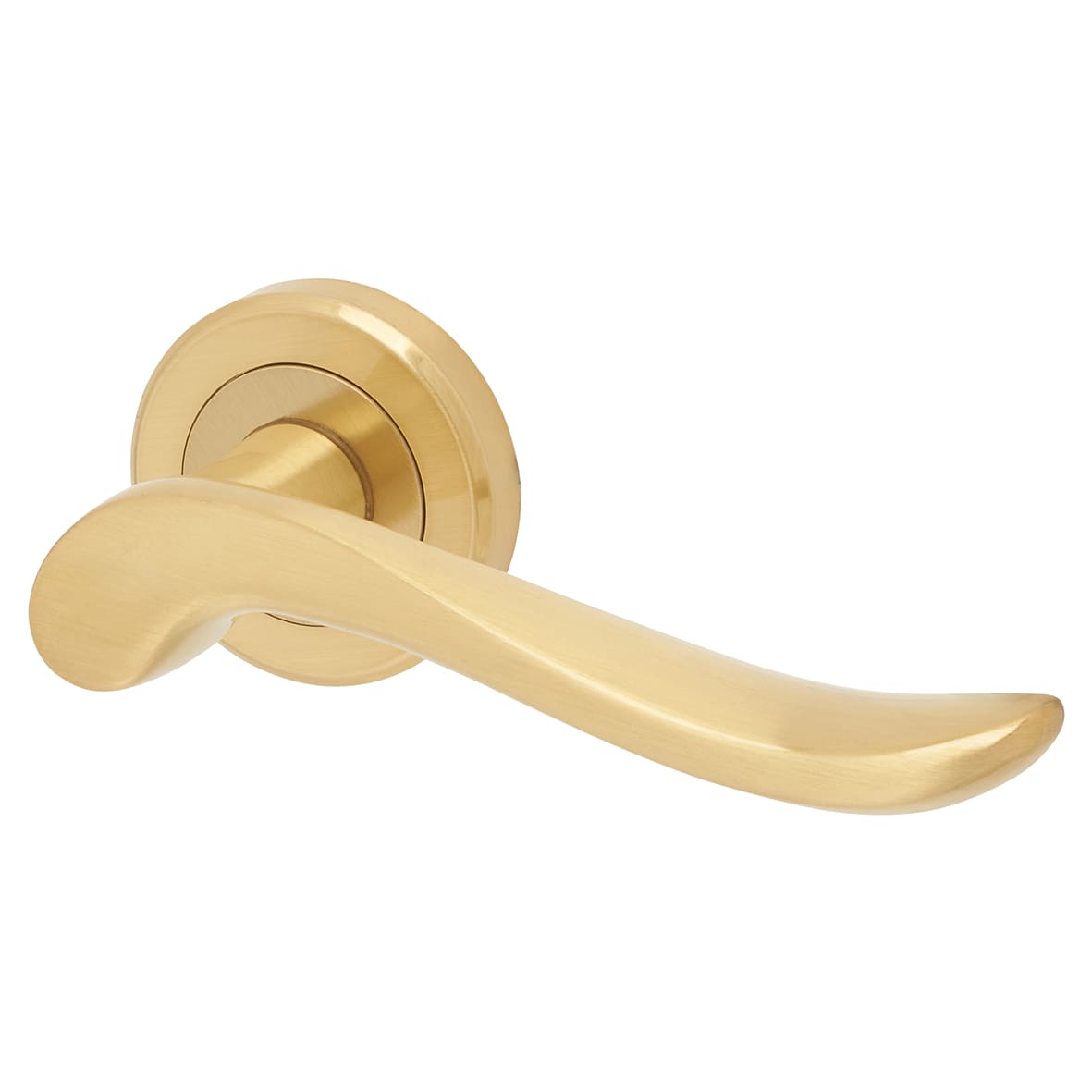 Brass Satin Brass Scroll Door Handles on Round Rose - Verdun Range