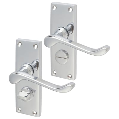 Polished Chrome Victorian Scroll Privacy Door Handles - Short Plate - 118 x 42mm
