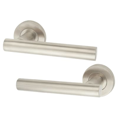 Satin Stainless Steel 19mm Straight T-Bar Door Handles on Round Rose