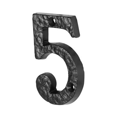 76mm Screw Fix Door Numeral - 5 - Antique Black Iron
