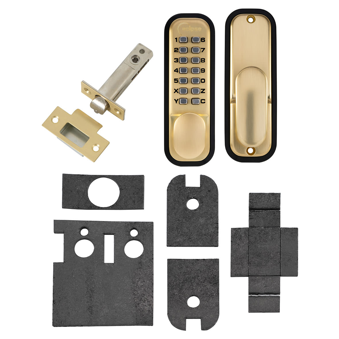 Easy Code Push Button Digital Code Lock with Intumescent - Holdback Option - Sat Brass