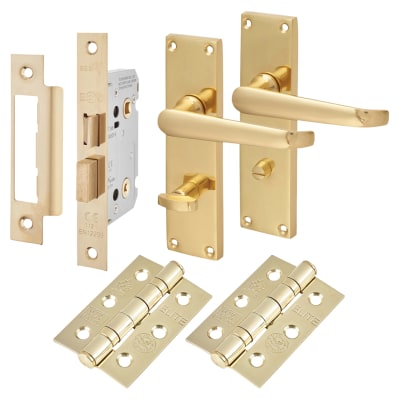 Polished Brass Victorian Straight Bathroom Lock Door Handles Pack