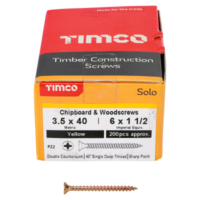 Solo Chippy Pozi Countersunk Wood Screws - 3.5 x 40mm - Yellow Zinc - Pack of 200