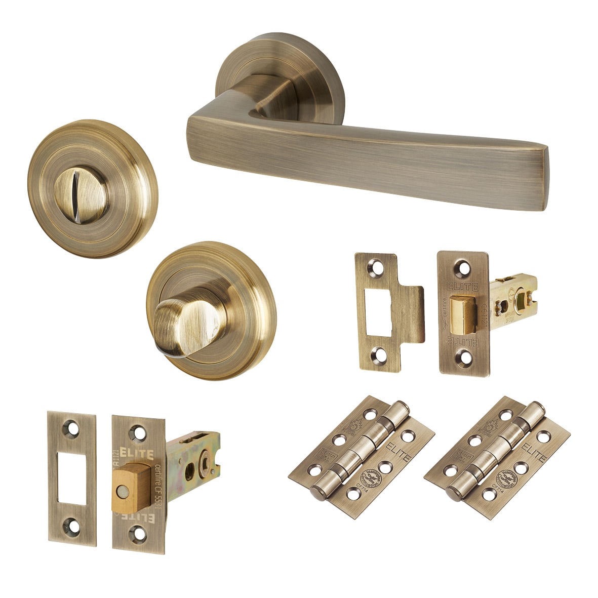 Antique Brass Bathroom Deadbolt Lock Door Handles on Rose Pack - Ivy Range