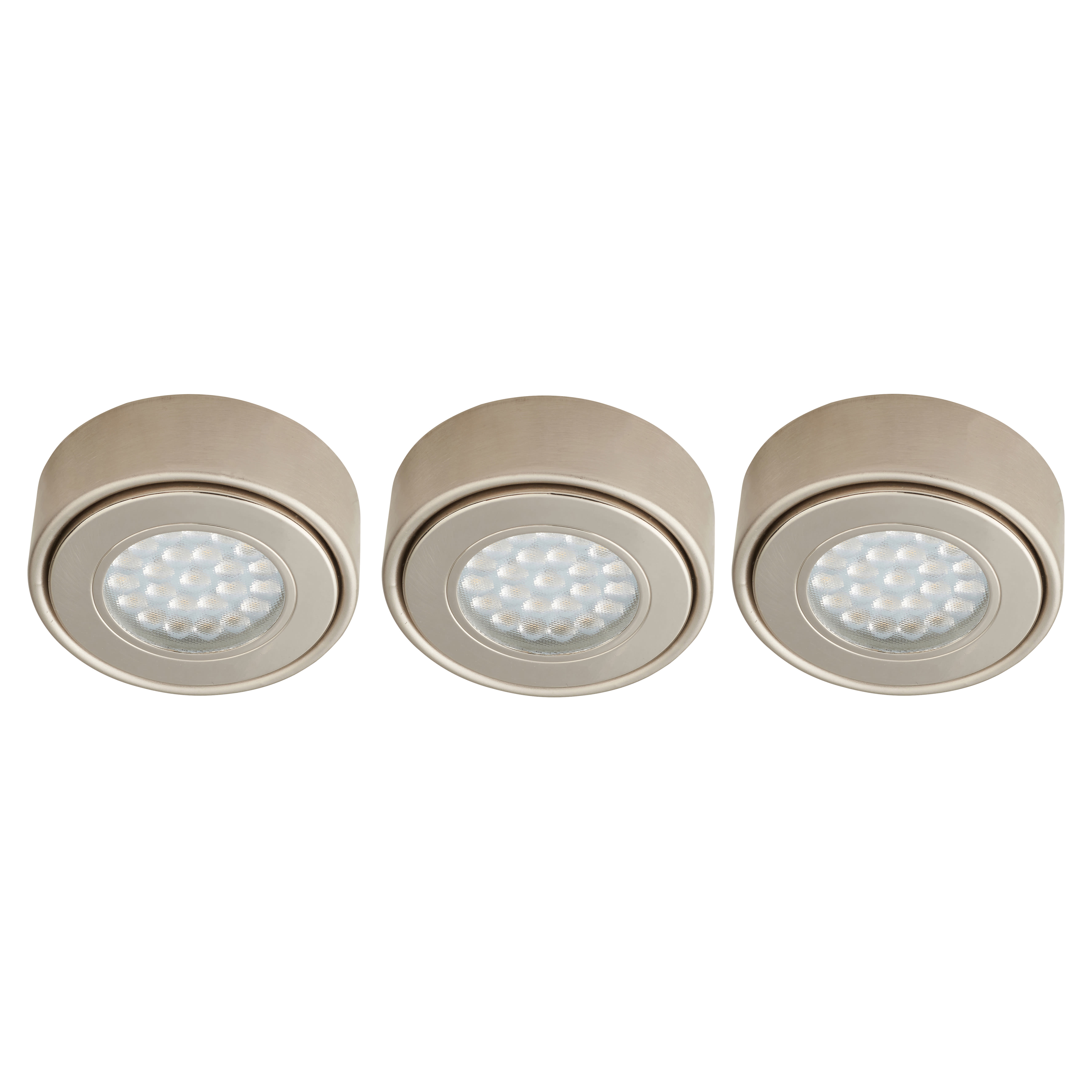 Rome 1.5W LED Round Cabinet Downlight - 4000K Cool White - Satin Nickel - Pack of 3