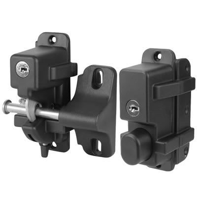 Double Sided Lockable Gravity Safety Catch - Locked Closed - Black