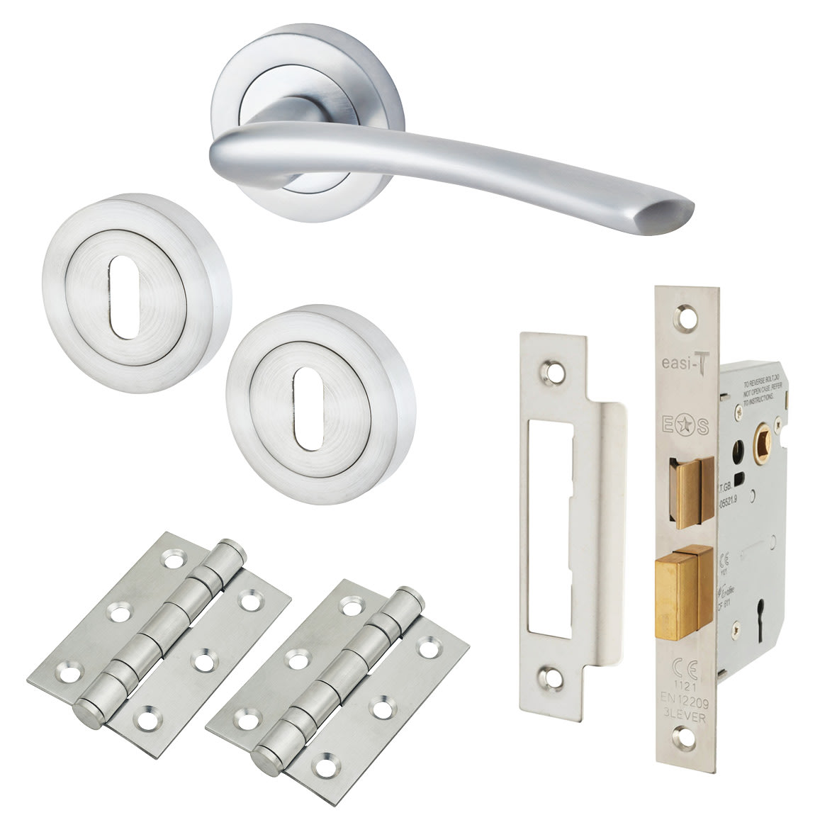 Satin Chrome 3 Lever Sashlock Door Handles on Rose Pack - Rimini Range