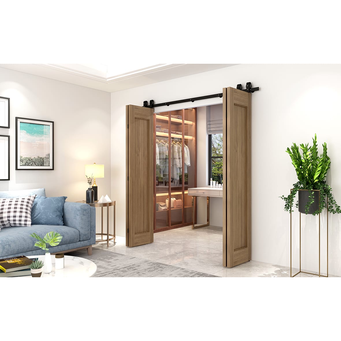 Barn Bi-Folding Sliding Door Gear Kit - 2000mm Track - 4 Doors - 40kg Max Door Weight - Black