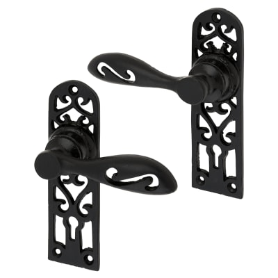 Antique Black Cottage Keyhole Lock Door Handles - 134 x 38mm