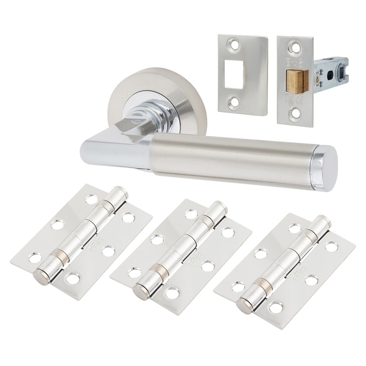 Brass Nickel/Chrome Latch Door Handles on Rose Ultimate Door Pack - Belas Range