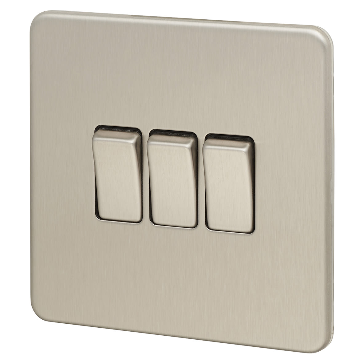 10AX 3 Gang Screwless Flat Plate Light Switch - Brushed Chrome