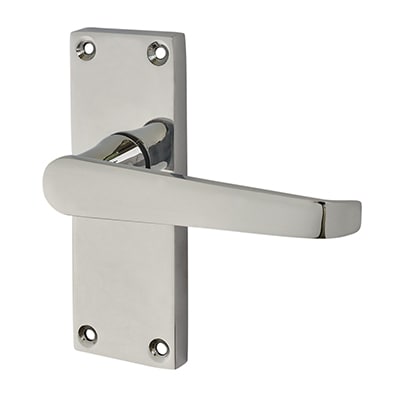 Polished Chrome Budget Straight Latch Door Handles - Short Plate - Mia Range - 114 x 42mm