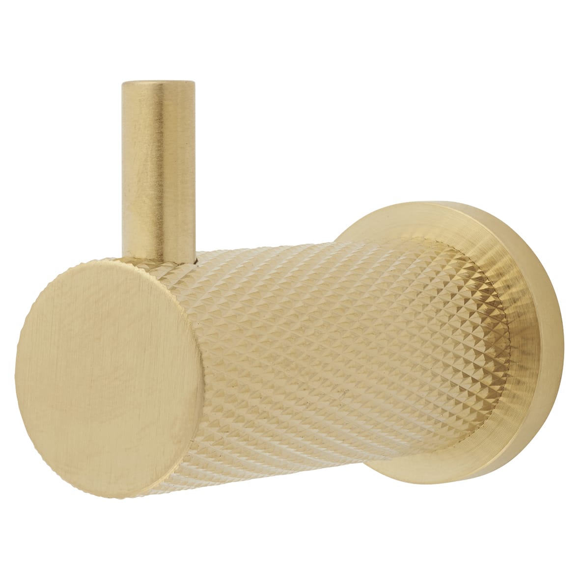 Brunel Diamond Knurled Single Coat Hook - 48 x 25mm - PVD Satin Brass