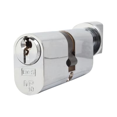 10 Pin 70mm Oval Thumbturn Cylinder - 35mm Turn + 35mm - Pol Chrome - Keyed to Differ