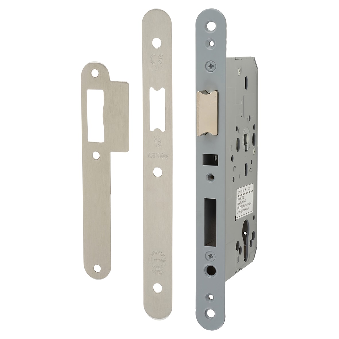 DIN Upright Latch - 88mm Case - 60mm Backset - Radius - Satin Stainless Steel