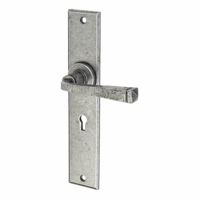Pewter Keyhole Lock Door Handles - Long Plate - York Range - 241 x 48mm