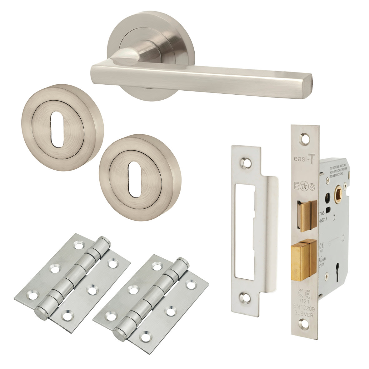 Satin Nickel 3 Lever Sashlock Door Handles on Rose Pack - Lexi Range