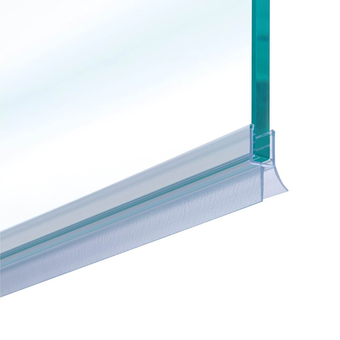 Clear PVC Shower Seal - Bottom Wipe Seal with Deflector - Suits 6-8mm Glass