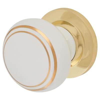 White and Gold Designer Porcelain Mortice/Rim Door Knob - 60mm Rose Diameter