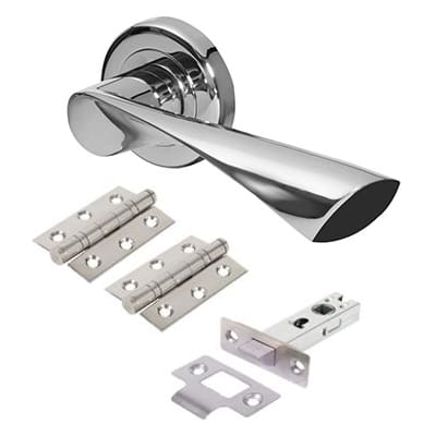 Polished Chrome Latch Door Handles on Rose Pack - Knightsbridge Range