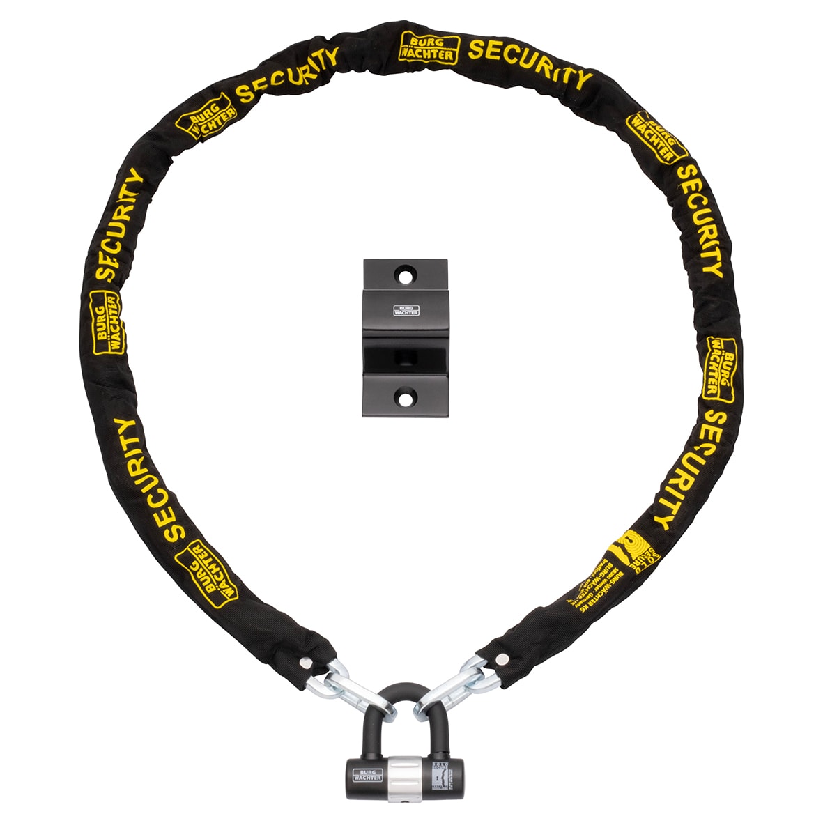 Ground/Wall Anchor, 2m Chain & U-Lock/Padlock Security Kit - 108 x 55 x 53mm - Black