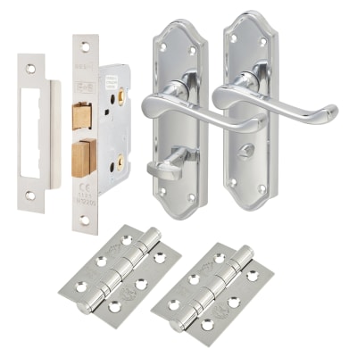 Polished Chrome Scroll Bathroom Lock Door Handles Pack - Ashmead Range