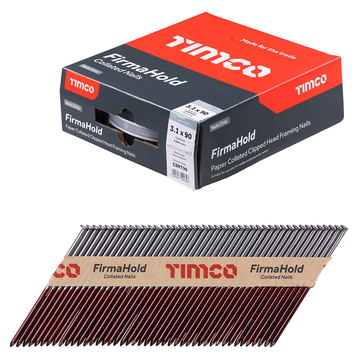 FirmaHold First Fix Nail - Plain - 34° Angled - 3.1 x 90mm - Bright Steel - Pack of 2200