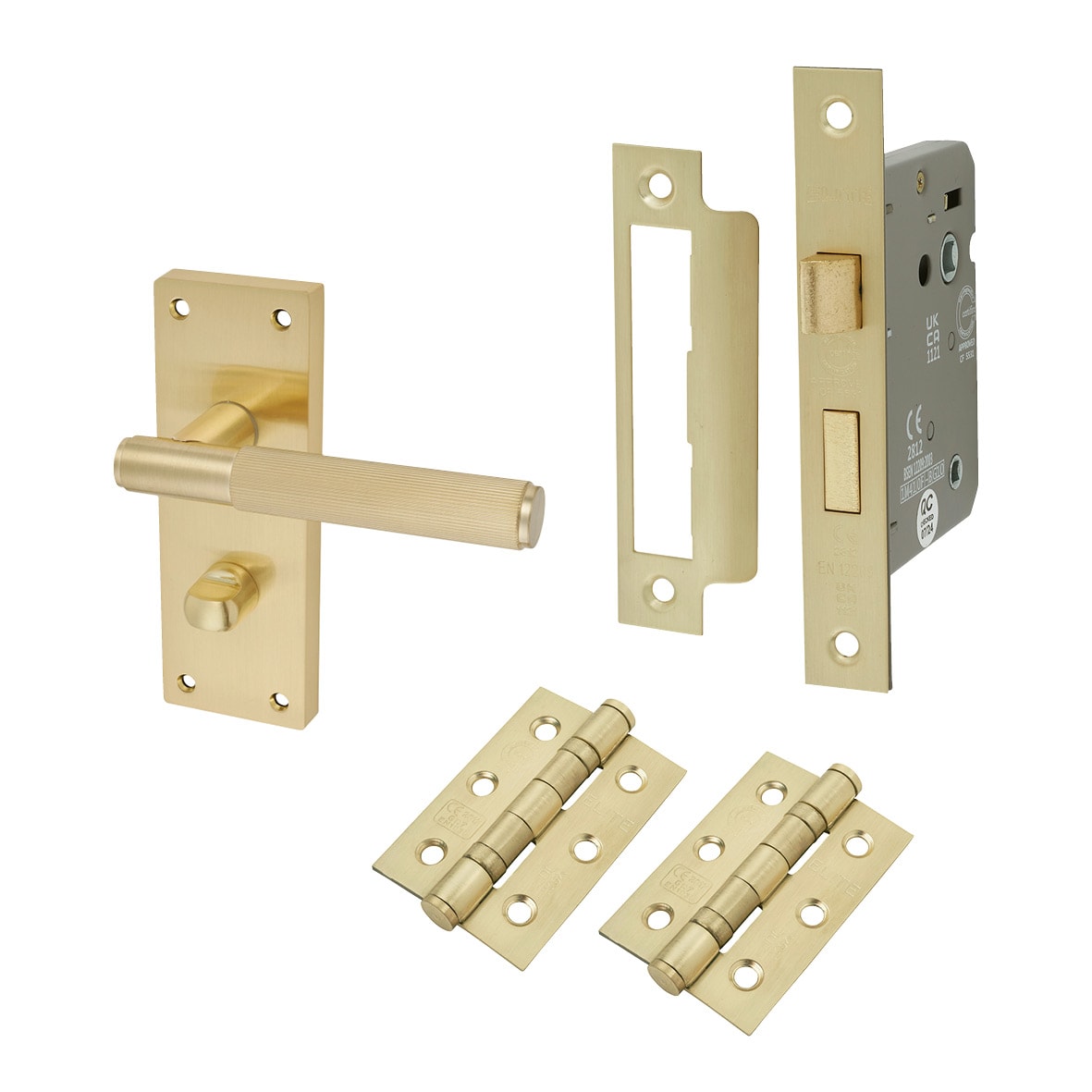 Satin Brass Lines Bathroom Door Handles Pack - Nova Range