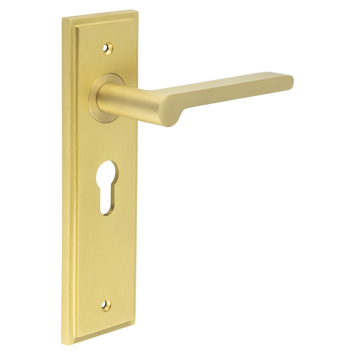 Satin Brass Fire Rated Euro Lock Door Handles - Fitzrovia - 200 x 55mm