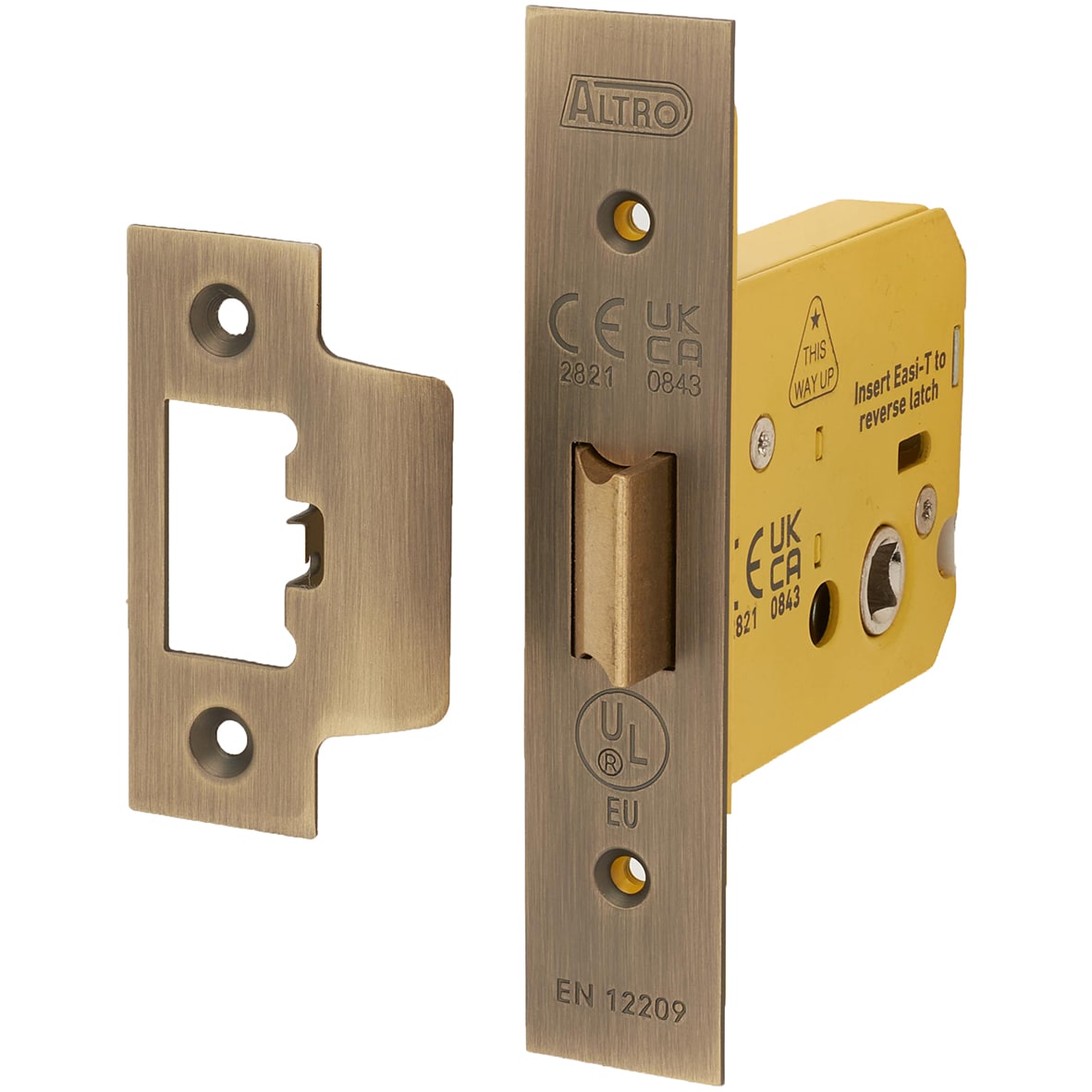 Heavy Duty Bolt Through Flat Latch - 79mm Case - 57mm Backset - Square - Antique Brass